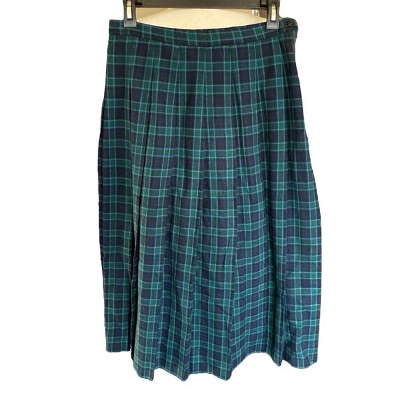 Vtg Pendleton Wool Pleated Tartan Plaid Wool Skirt 10 Black Green Preppy Prep - Picture 1 of 8